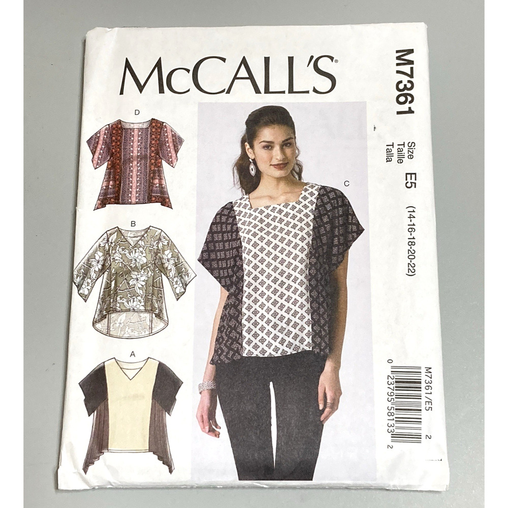 McCall's Pattern M7361 Pullover Tops Neck Hemline Variations Misses 14-22 UNCUT